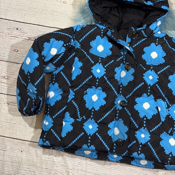 NWT Maje Mod Flower Print Sporty Winter Puffer Oversized Jacket Black Blue sz 0 - Picture 5 of 13